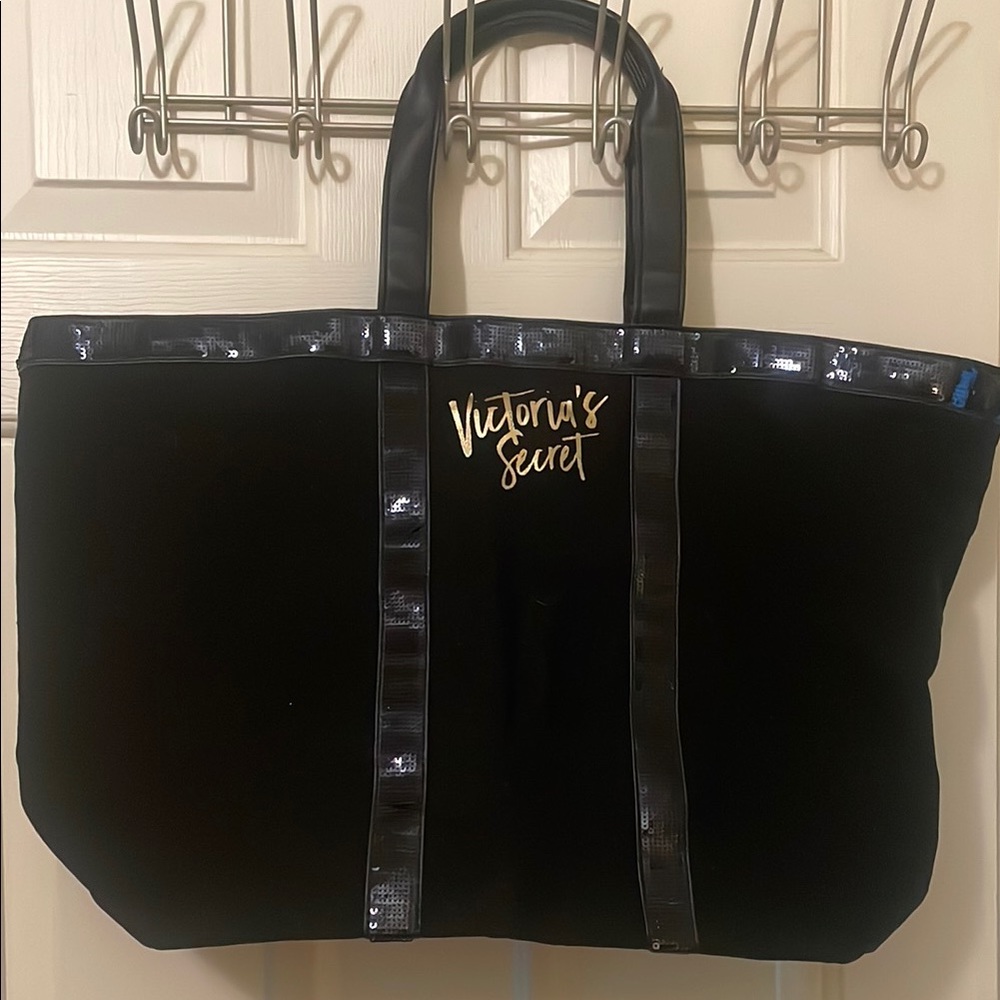 Victoria's Secret Black Tote with Shiny Trim